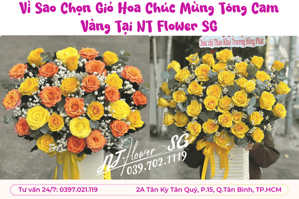 Giỏ Hoa Chúc Mừng Tông Cam – Vàng